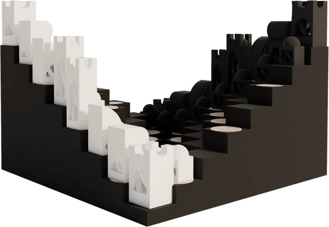 Fiastra Milano 3D Schaakbord - 32 x 32 cm - Mat Zwart