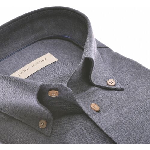 John Miller Overhemd Slim Button-Down Cotton Flanel Navy / male