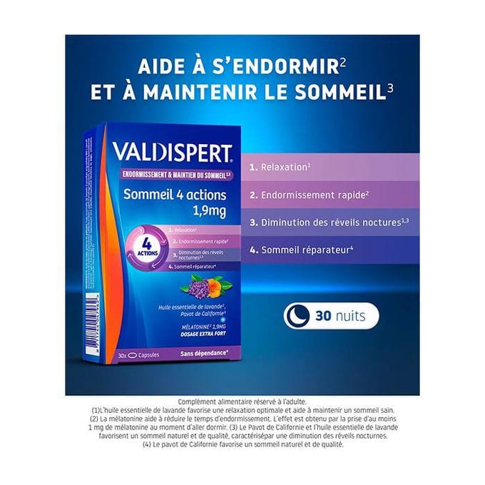 Valdispert Slaap 4 acties 1,9 mg 30 capsules