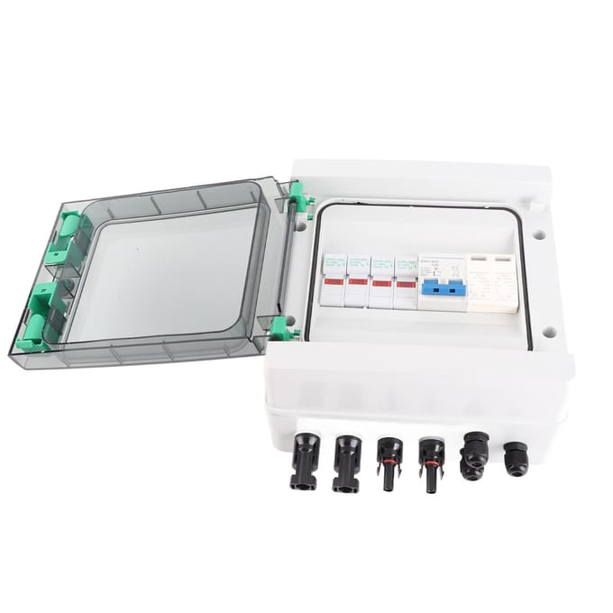 Zonnepaneel Combiner Box 2 Strings Plastic 15A Zekering Bliksembeveiliging Schakelaar 2 In 1 Uit DC1000V IP65 Waterdicht