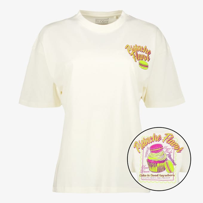 TwoDay dames T-shirt met backprint ecru - Wit - Maat M