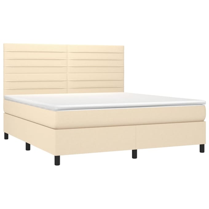 vidaXL - Boxspring - met - matras - en - LED - stof - crèmekleurig - 180x200 - cm