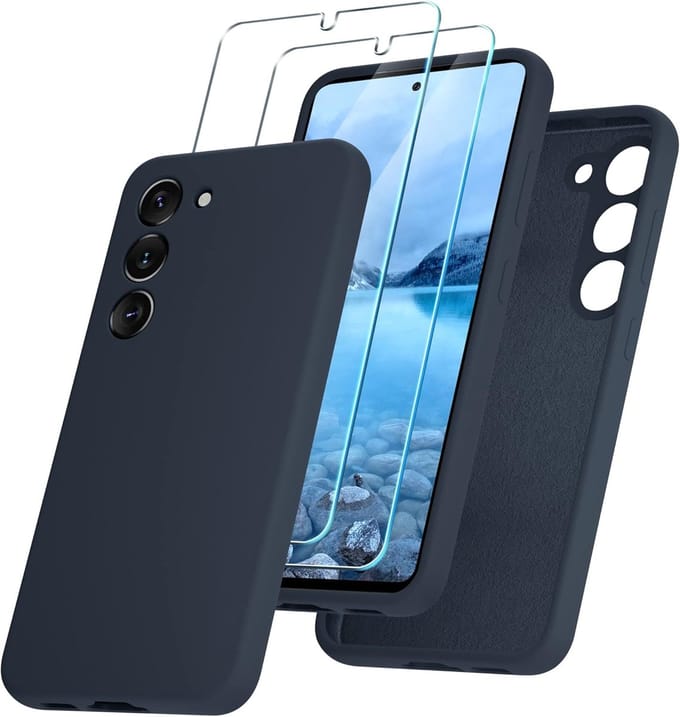 Shockproof Backcover - Liquid Silicone Soft Hoesje + 2x Screenprotector - Geschikt voor: Samsung Galaxy A55 - Navy Blauw