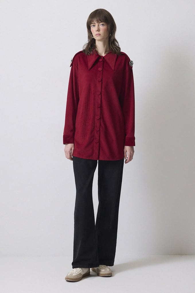 Touché Privé - Corduroy overhemd met epauletten - Bordeaux - Dames