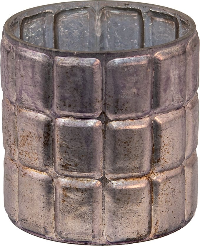Clayre & Eef Theelichthouder Ø 10x10 cm Zilverkleurig Glas