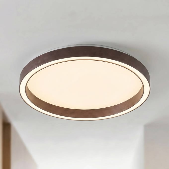 Lucande LED plafondlamp Rotundo, Ø 40 cm, bruin, dimbaar