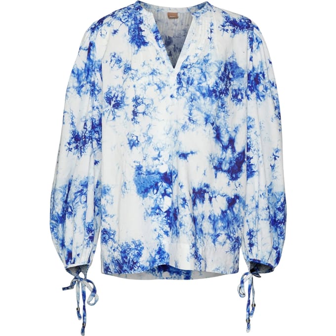 Boss Dames/Dames Tie Dye V Hals Ballonmouwen Blouse (Wit/blauw)