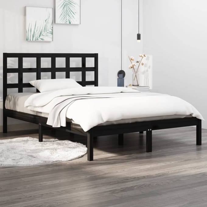 vidaXL - Bedframe - massief - hout - zwart - 140x190 - cm