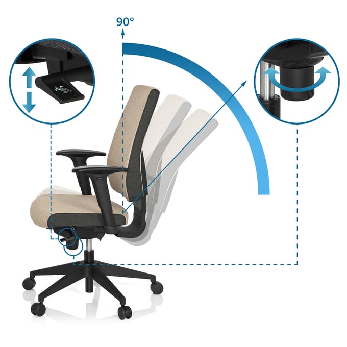 hjh office Pro-Tec 500 - Bureaustoel - Stof - Beige / grijs