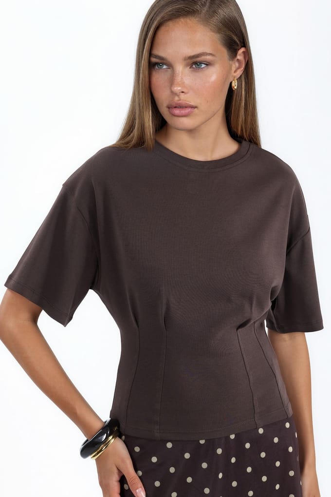 Dames Katoenen Geribbelde Ronde Hals Blouse