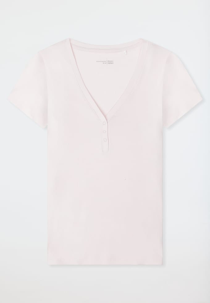 Shirt met korte mouwen, dubbelrib en drukknopen, rosé - Mix+ Relax 34