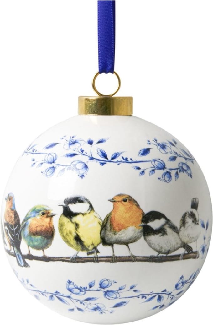 Kerstbal Bosvogels - Keramiek - 8 cm