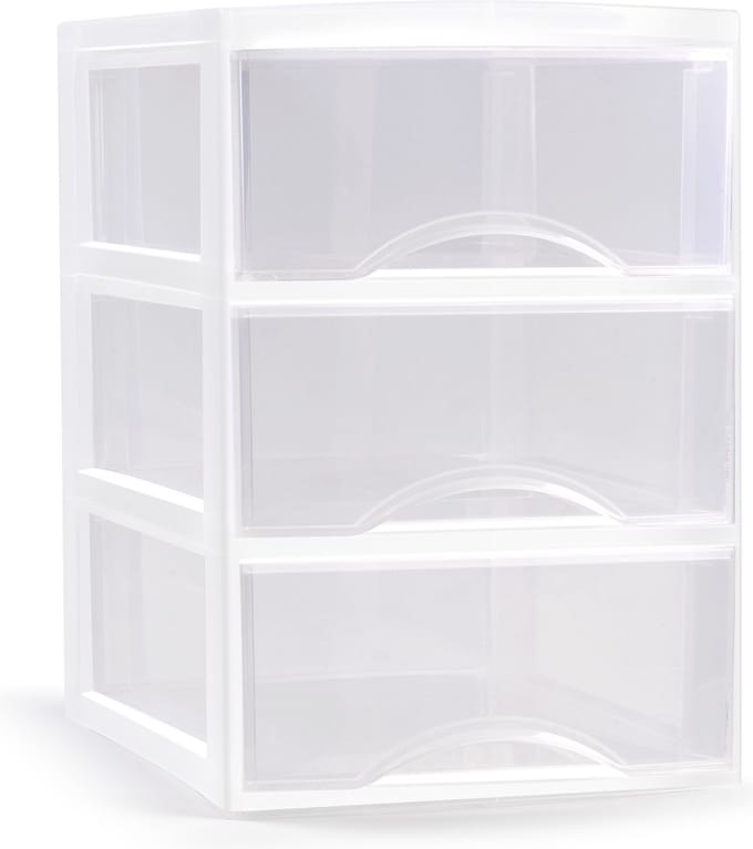 Plasticforte Ladeblokje/bureau organizer met 3x lades - transparant/wit - L26 x B37 x H37 cm