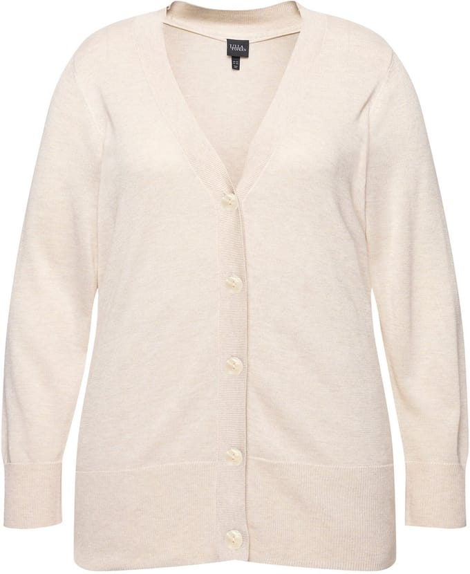 Ulla Popken - Dames - Vest V-hals knoopsluiting fijn breisel - Natuur melange - Maat 46+