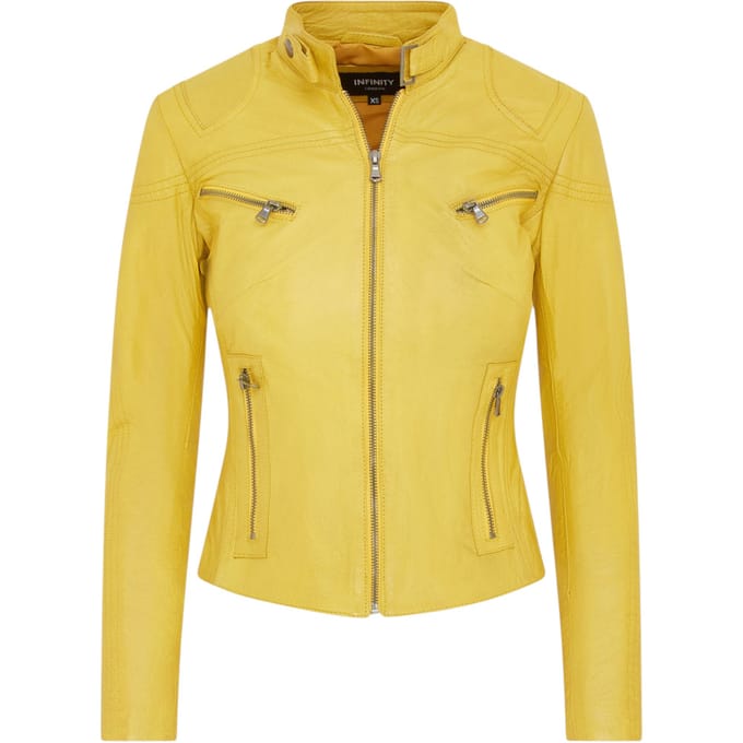 Dames geel slim-fit leren bikerjack - Maldon