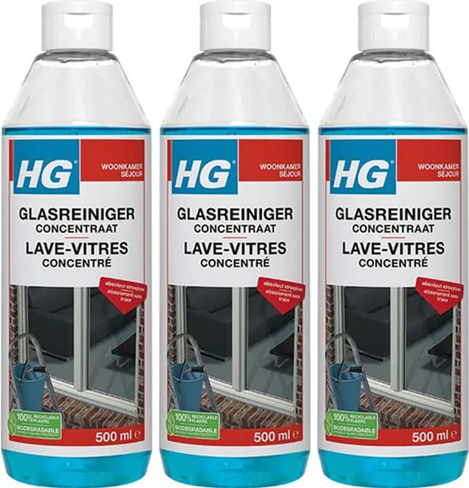 HG glasreiniger concentraat + Gratis KD spons - 3 stuks