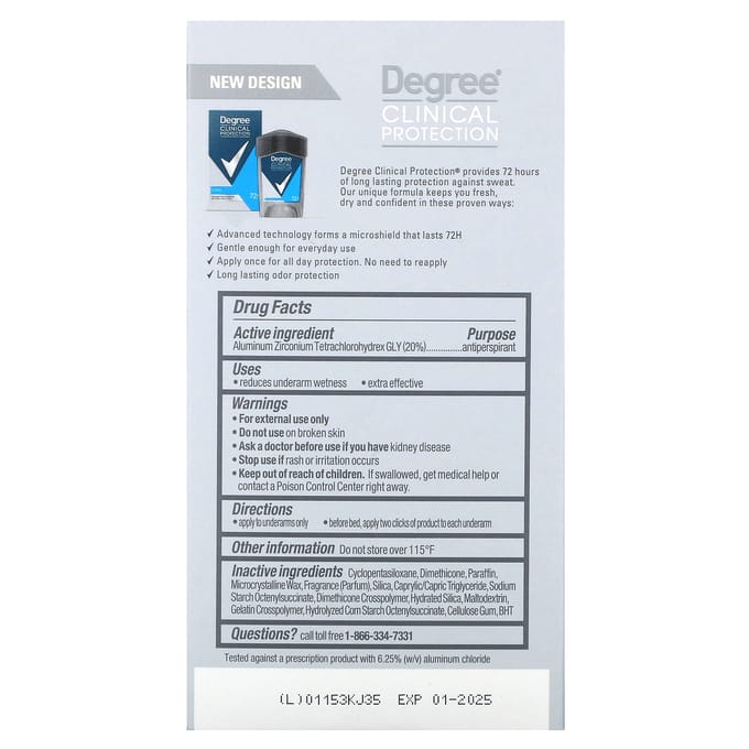 Déodorant Homme, Protection Clinique, Propre, Contrôle de la Transpiration, 1,7 oz (48 G) black