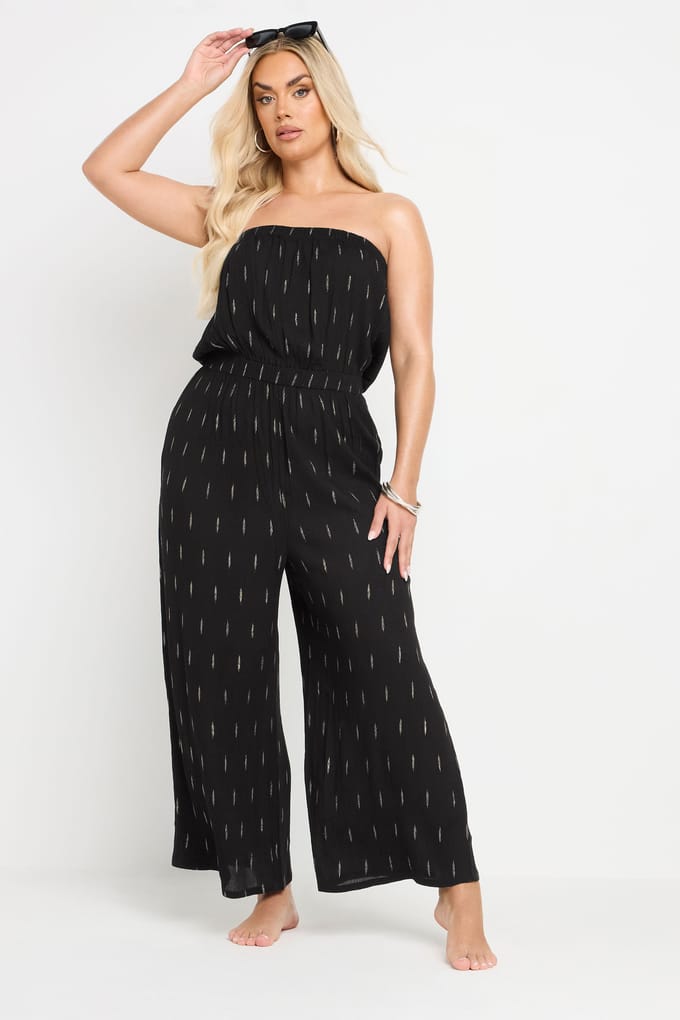 Yours Bandeau Jumpsuit Met Dobby Textuur In Metallic Zwart Size 54-56