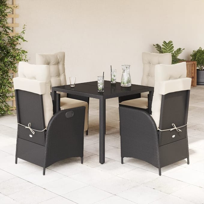 vidaXL - 5-delige - Tuinset - met - kussens - poly - rattan - zwart