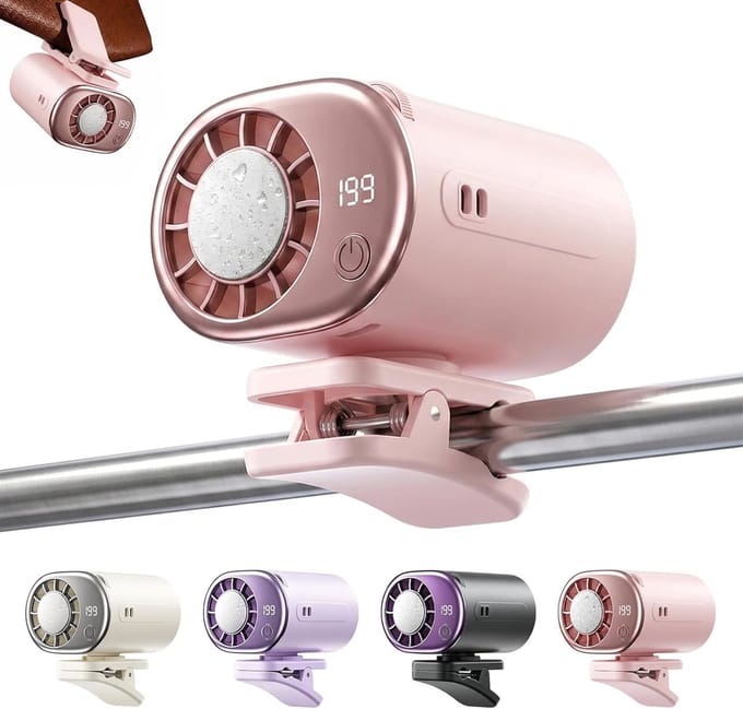 Ventilator - Mini ventilator - Draagbare mini koelventilator - Auto ventilator met clip en led display - 199 instelbare snelheden - 16℃ semi-koeling - Voor auto werk en camping - Roze