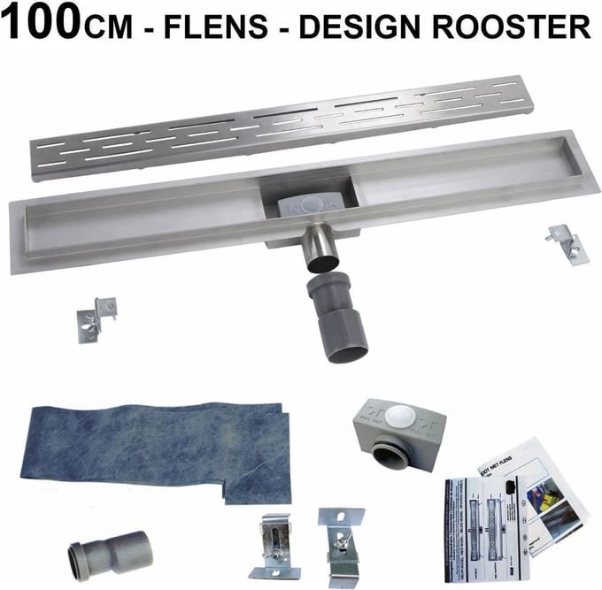 BWS Douchegoot RVS Met flens 100 cm Uitneembaar Sifon Standaard Rooster