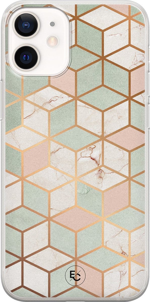 Hoesje geschikt voor iPhone 12 Mini - Pastel Kubus - Soft Case - TPU - Print - Multi - ELLECHIQ