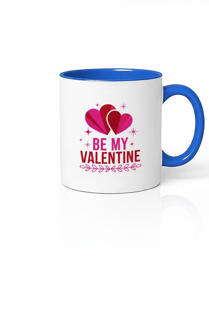 Valentijn Mok 'Be My Valentine' met Harten - Wit & Blauw Keramiek
