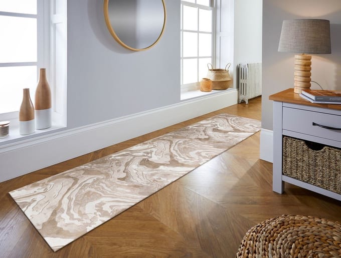 Flycarpets Loper Modern Vloerkleed - Marbled - Laagpolig - Marmer - Naturel - 80x300 cm