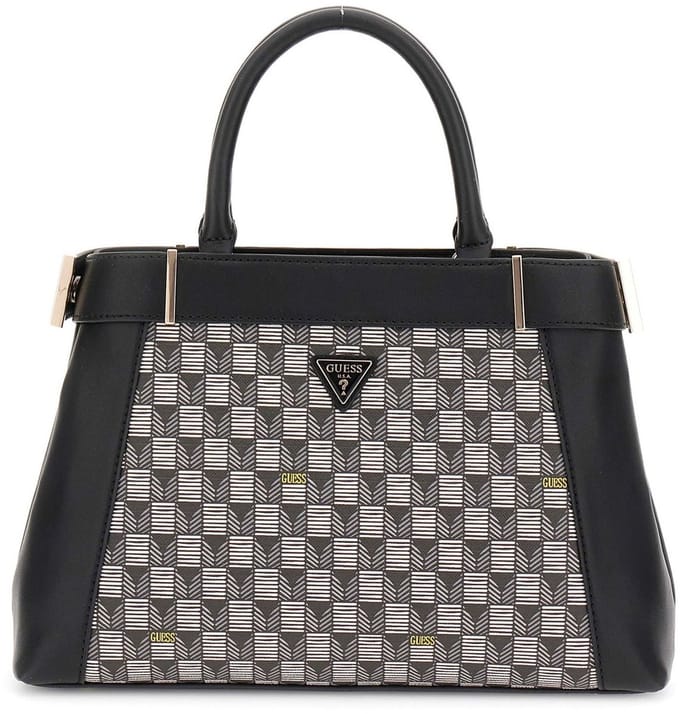 GUESS handtas schoudertas G Wave II Satchel Bag Black Logo zwart