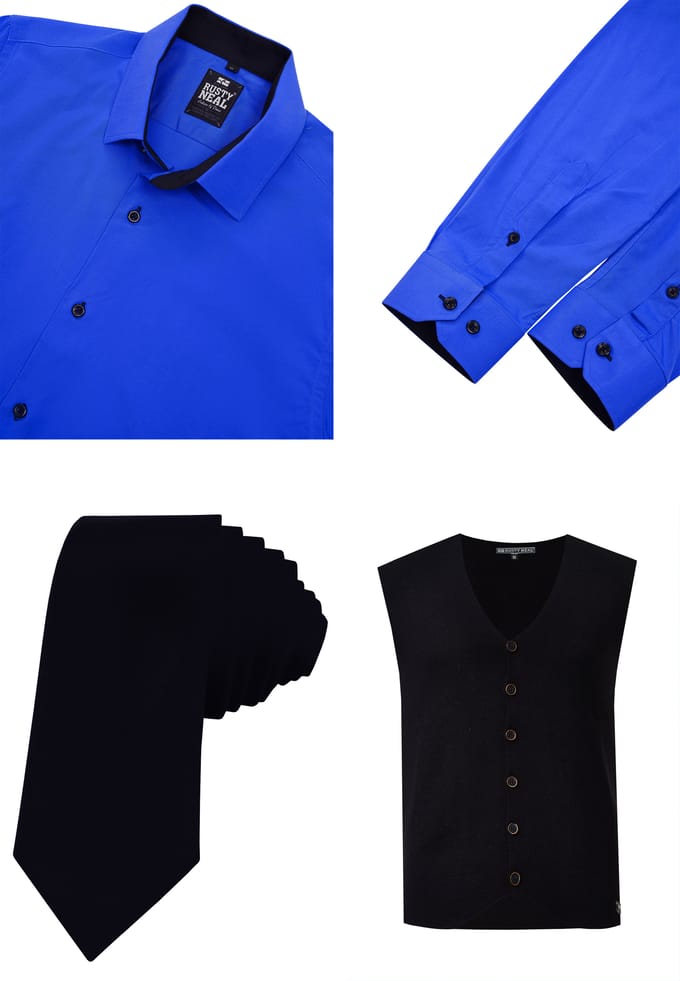Driedelig pak met overhemd, vest en stropdas