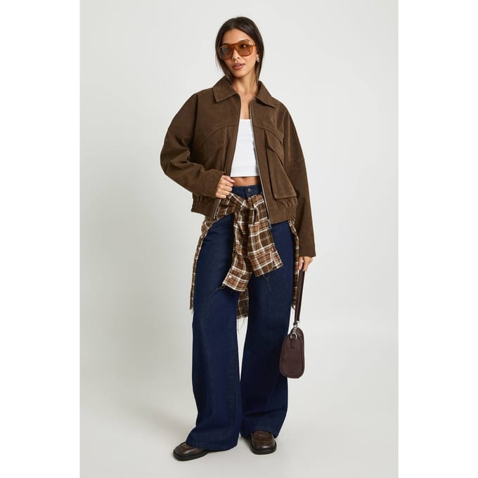 boohoo Dames Oversized Nep Suede Jas | Chocoladebruin | Maat: 36