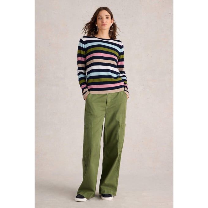 White Stuff Multi Stripe Crew Merino Navy Multi Taglia: 22 | Maglioni a maglia Outlet | Donna | Blu
