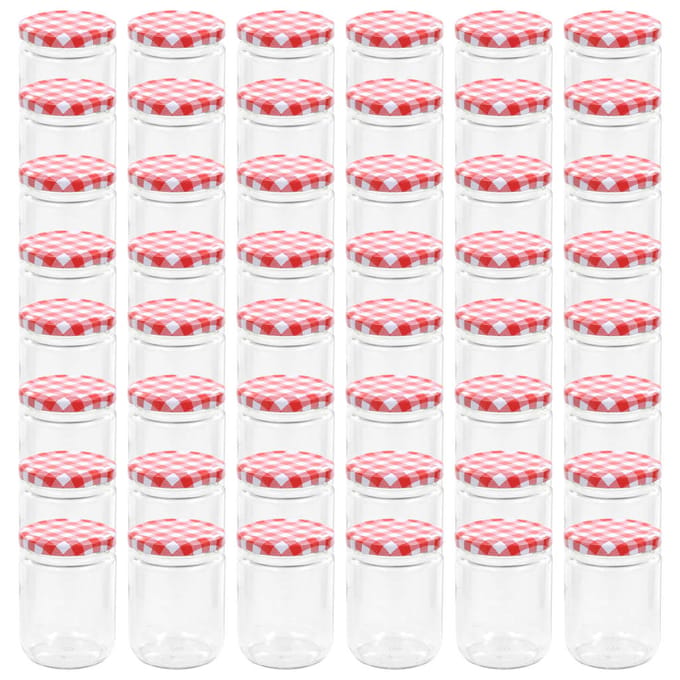 vidaXL - Jampotten - met - wit - met - rode - deksels - 48 - st - 230 - ml - glas
