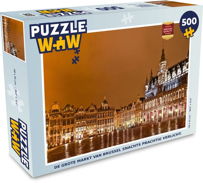 Puzzel De Grote Markt van Brussel snachts prachtig verlicht. - Legpuzzel - Puzzel 500 stukjes