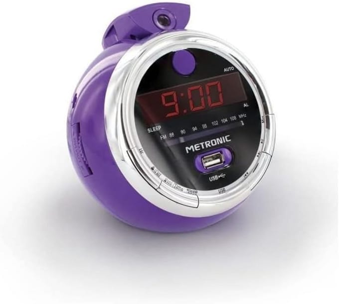 Projectie Wekkerradio - Paars, Intuïtieve Bediening en USB Poort