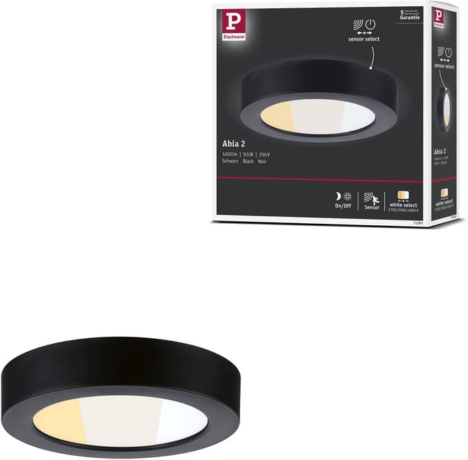 LED-paneel Abia 2 White Select Schemergestuurde bewegingsmelder (HF) rond 170 mm 9,5W 1100lm White Select Zwart
