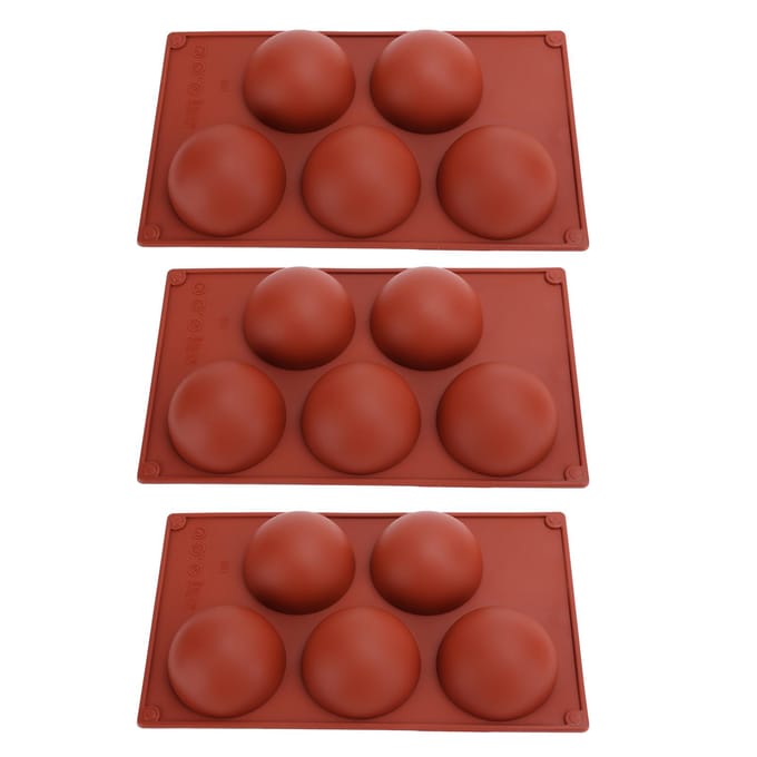 3 STUKS Halve Bol Siliconen Vorm Bakvorm voor DIY Maken Warme Chocolade Mousse Cake 5 Holtes brown