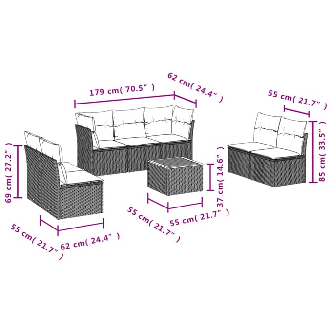 vidaXL - 8-delige - Loungeset - met - kussens - poly - rattan - grijs