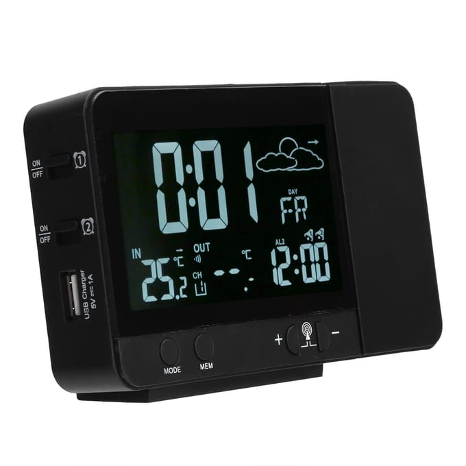 Projectie Wekker Draadloze Binnen Buiten Thermometer Temperatuur Vochtigheidsmeter black