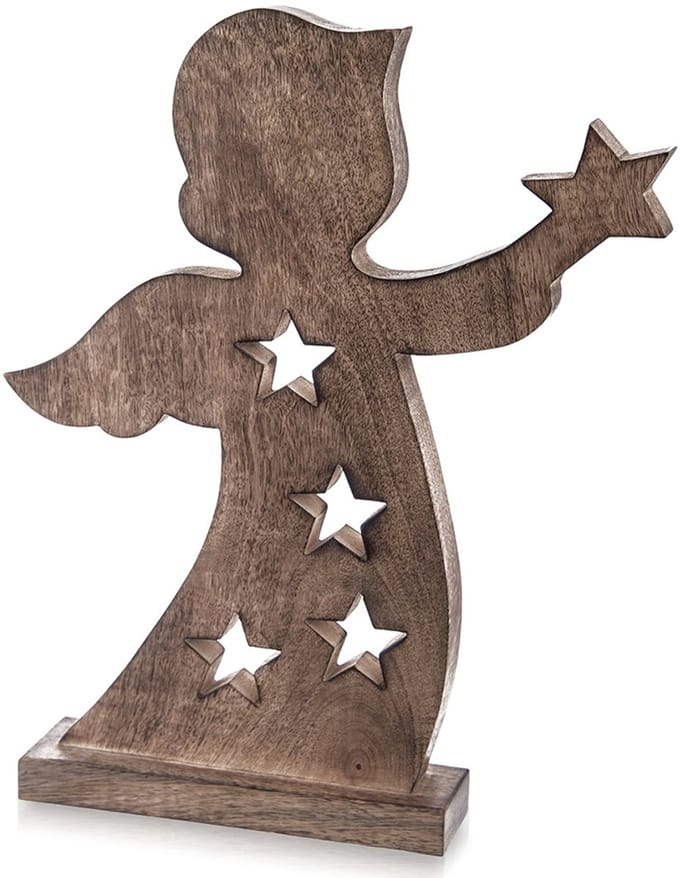 Beeld Houten Kerst Engel MANGO 43 cm - Decoratieve Figur - Decoratie - Beeldje