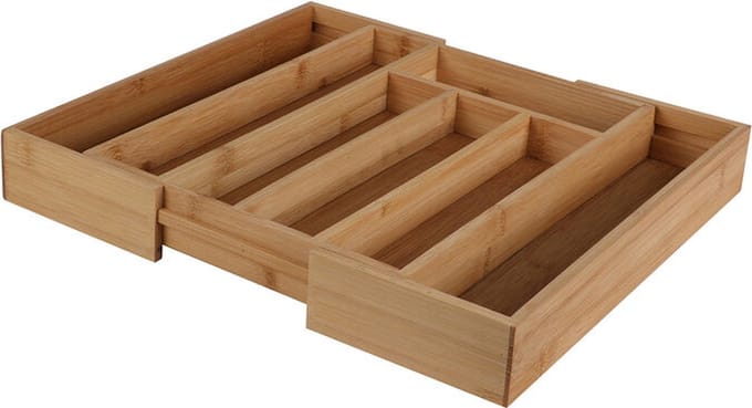 "BAMBOU & CO" UITSCHUIFBARE BESTEKORGANIZER 7 VAKKEN VAN BAMBOE 26-37X34XH5CM