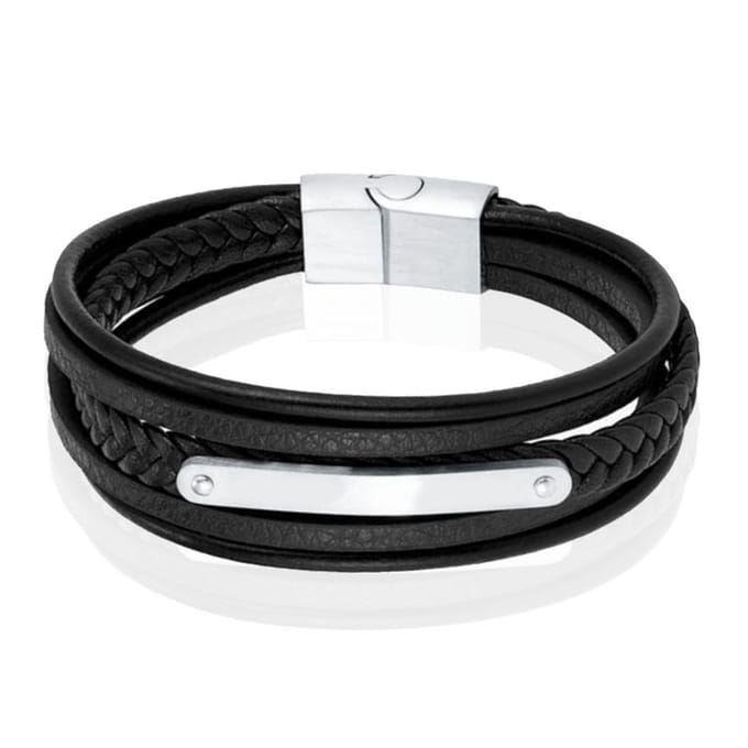 Mendes Lederen Armband voor Mannen - Zilver, Met Graveerplaat en RVS Sluiting-21cm