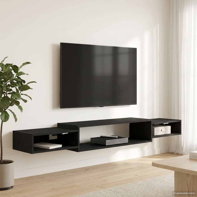 vidaXL - Wand - gemonteerd - TV - Kast - Muurmontage - Zwart - eiken