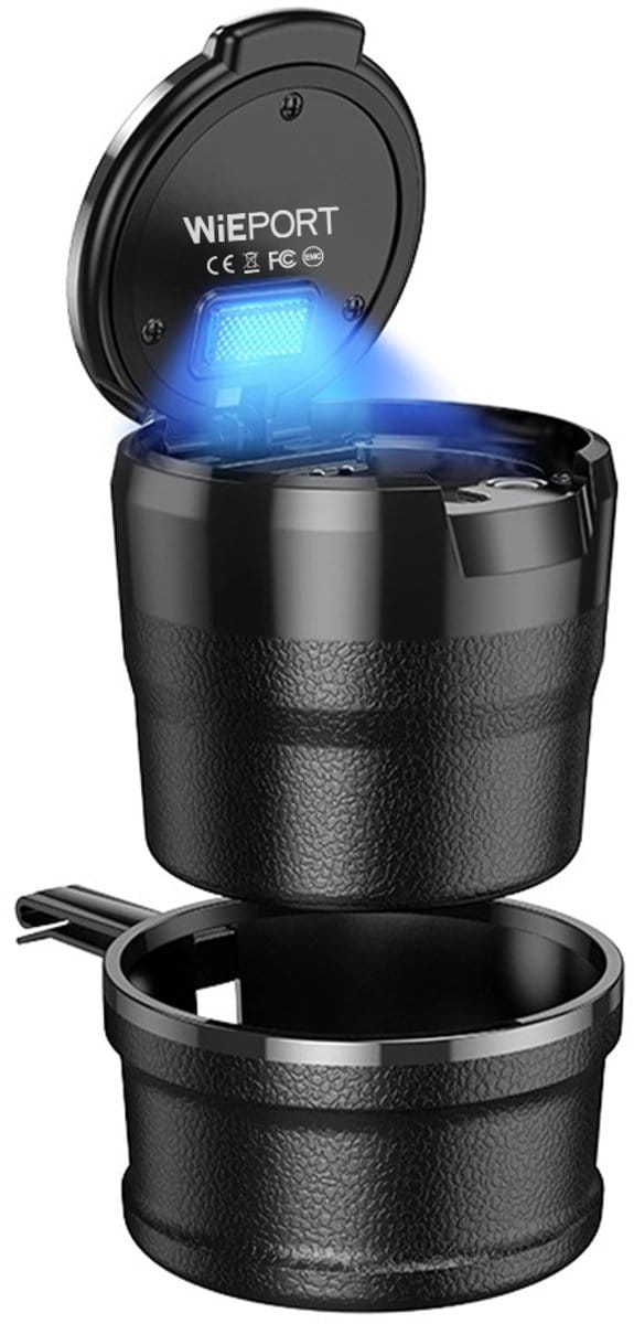Wieport 2 in 1 - Asbak Auto met Deksel - Keramisch Vlam Bestendig - LED Lamp