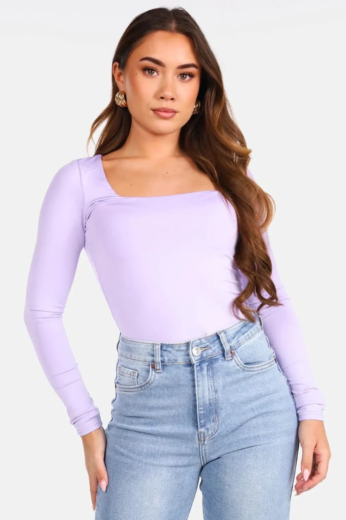 Getdrezzed Top - Maat: M - Longsleeve body vierkante hals lila