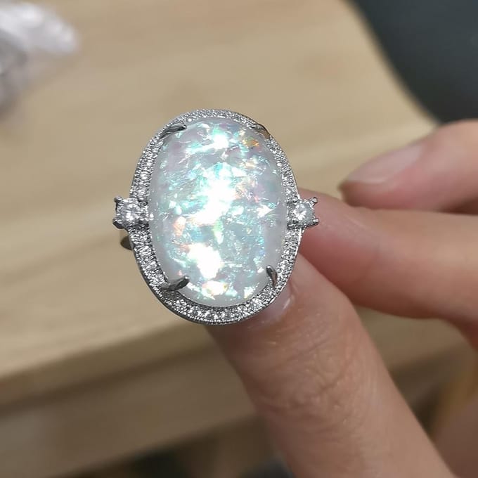 Dames 925 Sterling Zilver Opaal Ring Sieraden Ring Groothandel Maat 6 -10 7 white