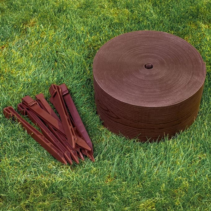 Gazonrand Kunststof - Tuinrand Perkrand - Tuin Vormgeven - Flexibel Houtdecor - 10 Meter - Bruin