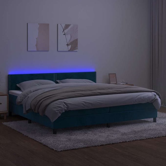 vidaXL - Boxspring - met - matras - en - LED - fluweel - donkerblauw - 200x200 - cm