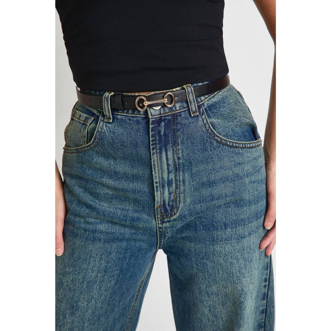 boohoo Dames T-Bar slanke riem | Zwart | Maat: Small/Medium