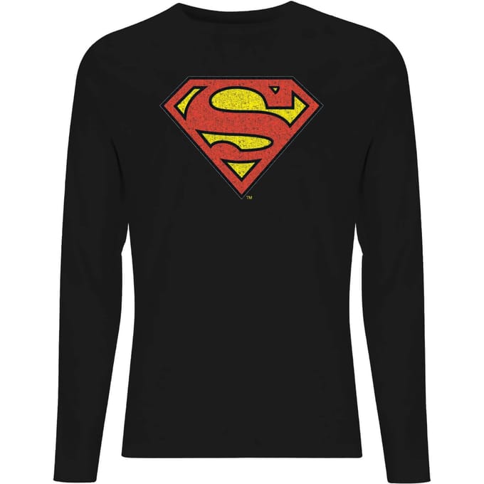 Official Superman Crackle Logo Men's Long Sleeve T-Shirt - Black - M